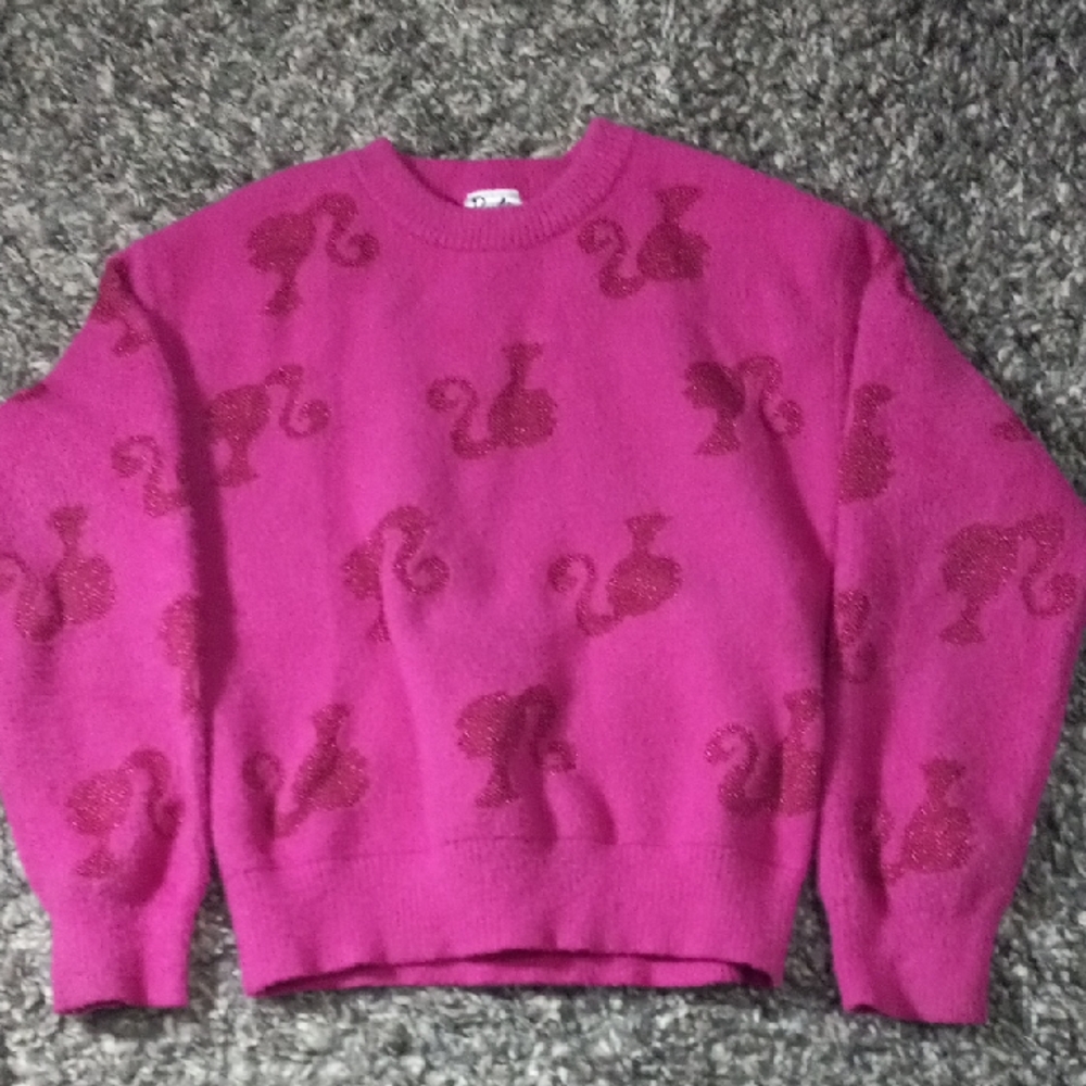 Kids Mattel Barbie Fuchsia Sweater with Intricate Design Size L 10/12 Girl